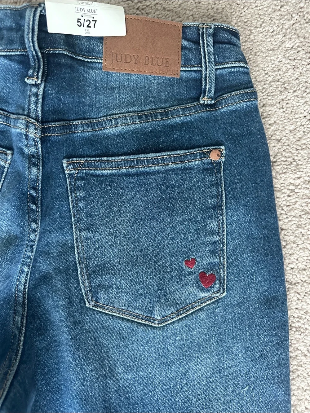 Judy Blue “Queen of Hearts” Distressed High-Rise Jeans - Dark Blue 5/27